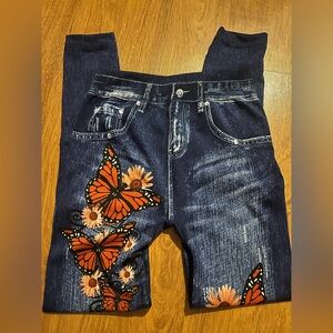 Butterfly Embroidered Women's Jean leggings